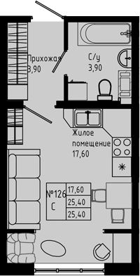Планировка — PIXEL, Студия, 25 м²