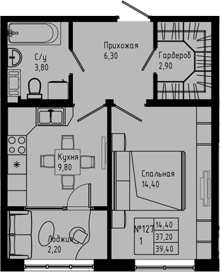 Планировка — PIXEL, 1-комн., 37 м²