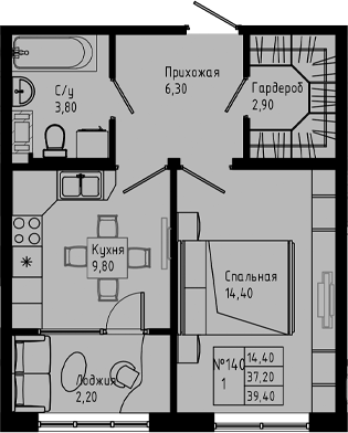 Планировка — PIXEL, 1-комн., 37 м²