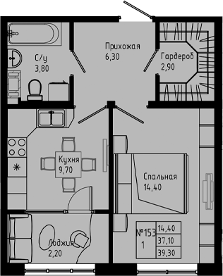 Планировка — PIXEL, 1-комн., 37 м²
