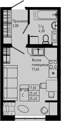 Планировка — PIXEL, Студия, 25 м²
