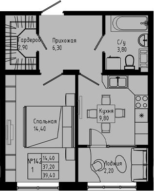 Планировка — PIXEL, 1-комн., 37 м²