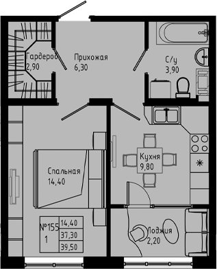 Планировка — PIXEL, 1-комн., 37 м²