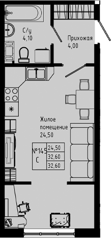 Планировка — PIXEL, Студия, 33 м²