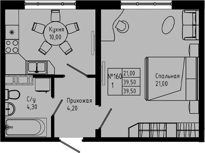 Планировка — PIXEL, 1-комн., 40 м²