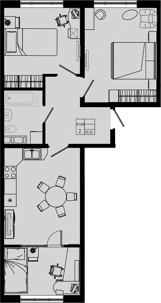 Планировка — PIXEL, 3-комн., 59 м²