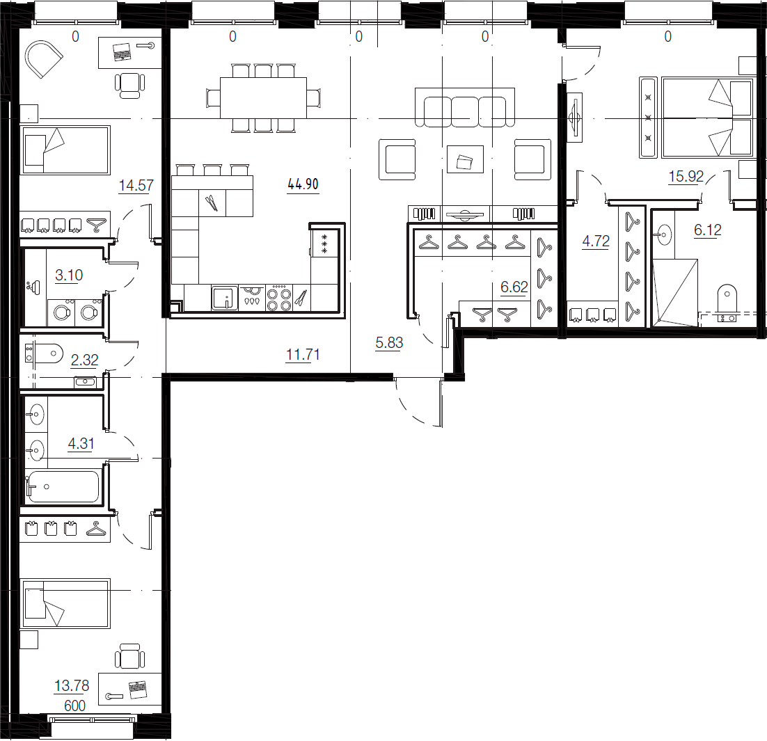 Планировка — Малоохтинский, 68, 4-комн., 134 м²