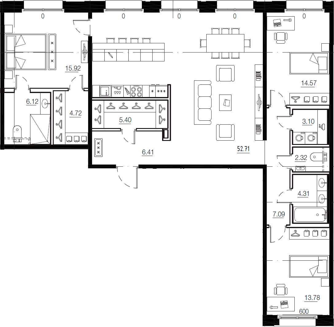 Планировка — Малоохтинский, 68, 4-комн., 136 м²