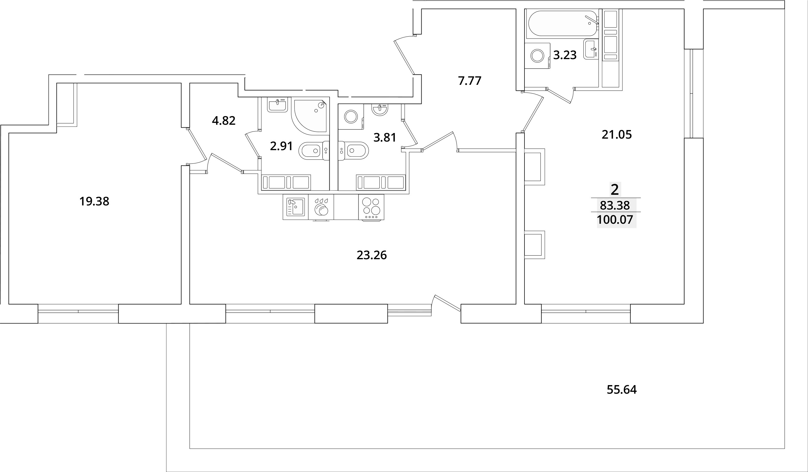 Планировка — БелАрт, 3-комн., 82 м²