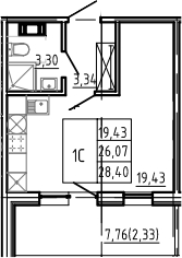 Планировка — Bereg. Курортный, Студия, 26 м²