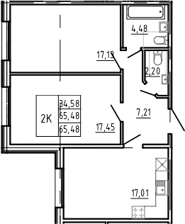 Планировка — Bereg. Курортный, 3-комн., 65 м²