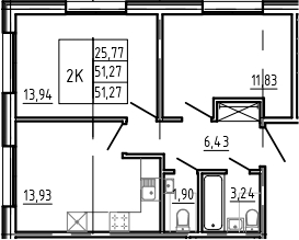 Планировка — Bereg. Курортный, 2-комн., 51 м²
