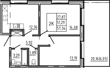 Планировка — Bereg. Курортный, 2-комн., 51 м²