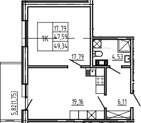 Планировка — Bereg. Курортный, 2-комн., 48 м²