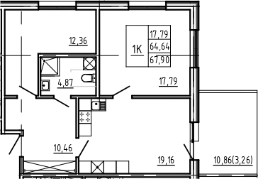 Планировка — Bereg. Курортный, 3-комн., 65 м²