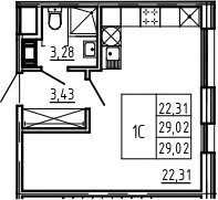 Планировка — Bereg. Курортный, Студия, 29 м²