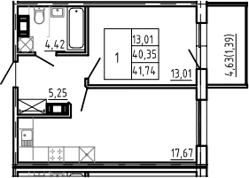 Планировка — Bereg. Курортный, 2-комн., 40 м²