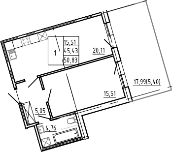 Планировка — Bereg. Курортный, 2-комн., 45 м²