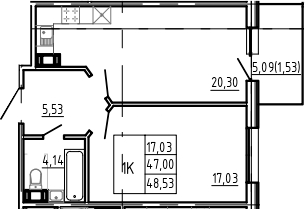 Планировка — Bereg. Курортный, 2-комн., 47 м²