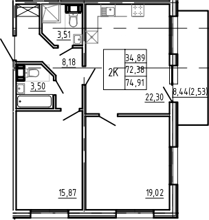 Планировка — Bereg. Курортный, 3-комн., 72 м²