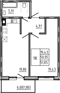 Планировка — Bereg. Курортный, 2-комн., 50 м²