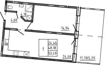 Планировка — Bereg. Курортный, 2-комн., 48 м²