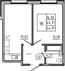 Планировка — Bereg. Курортный, 2-комн., 45 м²
