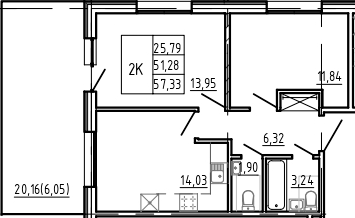 Планировка — Bereg. Курортный, 2-комн., 51 м²