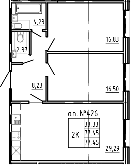 Планировка — Bereg. Курортный, 3-комн., 77 м²