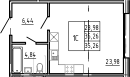 Планировка — Bereg. Курортный, Студия, 35 м²