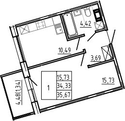 Планировка — Bereg. Курортный, 1-комн., 34 м²