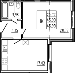 Планировка — Bereg. Курортный, 2-комн., 46 м²