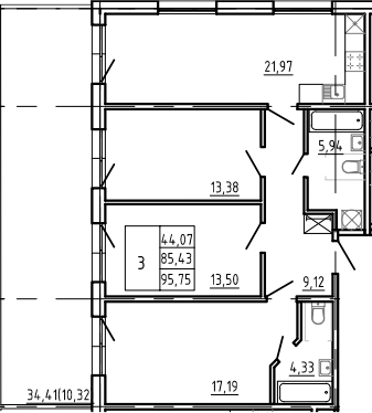 Планировка — Bereg. Курортный, 4-комн., 85 м²