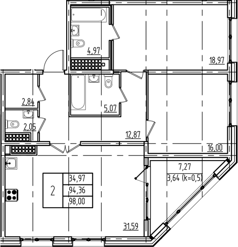 Планировка — Дефанс, 3-комн., 94 м²