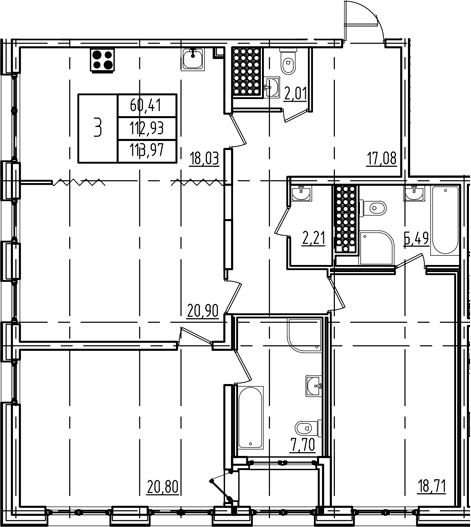 Планировка — Дефанс, 4-комн., 113 м²