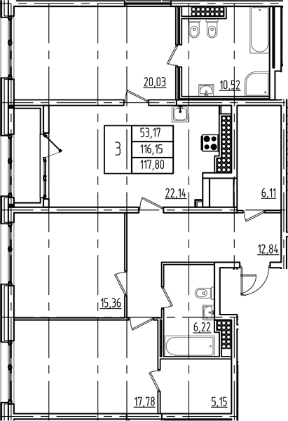 Планировка — Дефанс, 4-комн., 115 м²