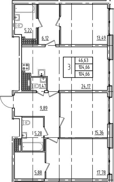 Планировка — Дефанс, 4-комн., 105 м²
