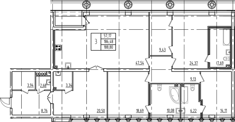 Планировка — Дефанс, 4-комн., 180 м²