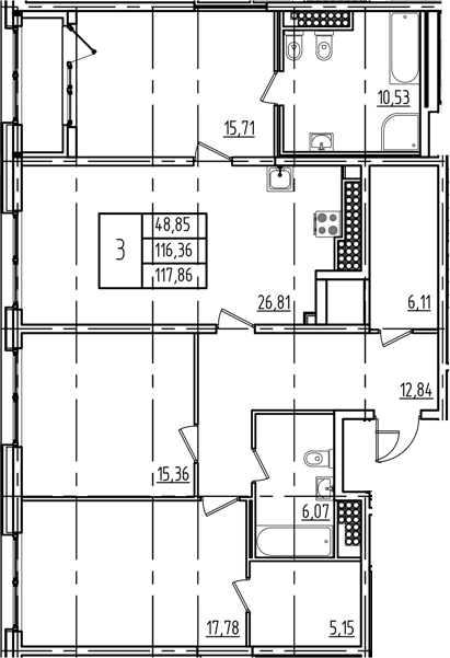 Планировка — Дефанс, 4-комн., 116 м²