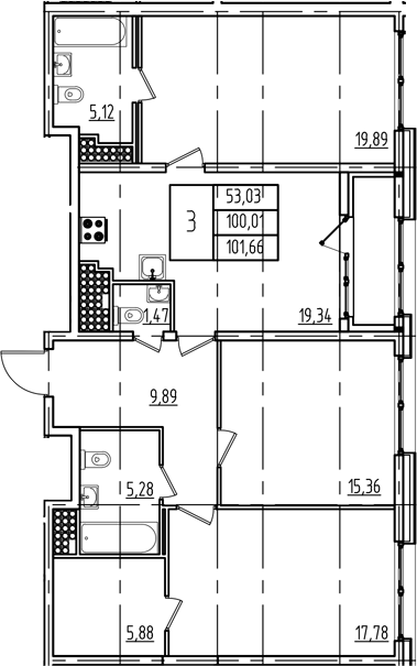 Планировка — Дефанс, 4-комн., 100 м²