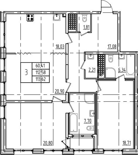 Планировка — Дефанс, 4-комн., 113 м²