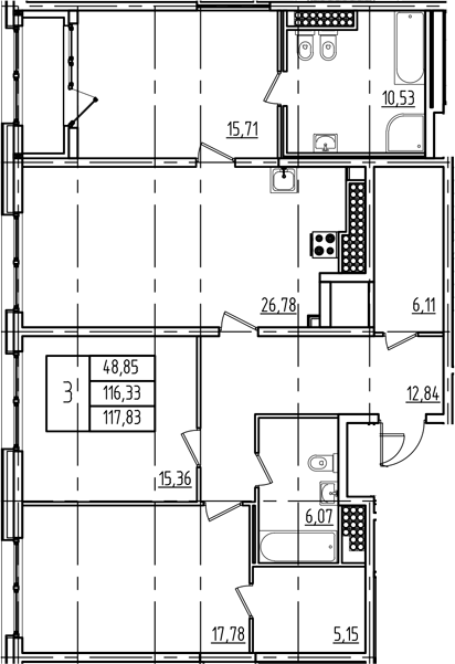 Планировка — Дефанс, 4-комн., 115 м²
