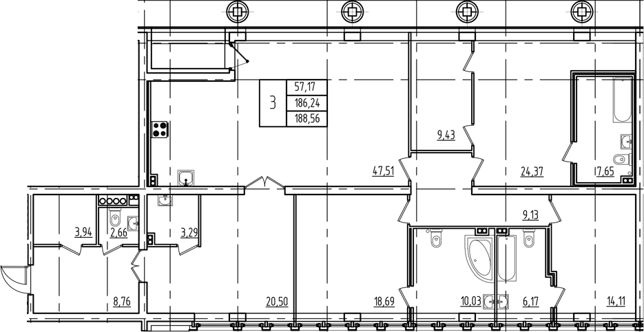 Планировка — Дефанс, 4-комн., 180 м²