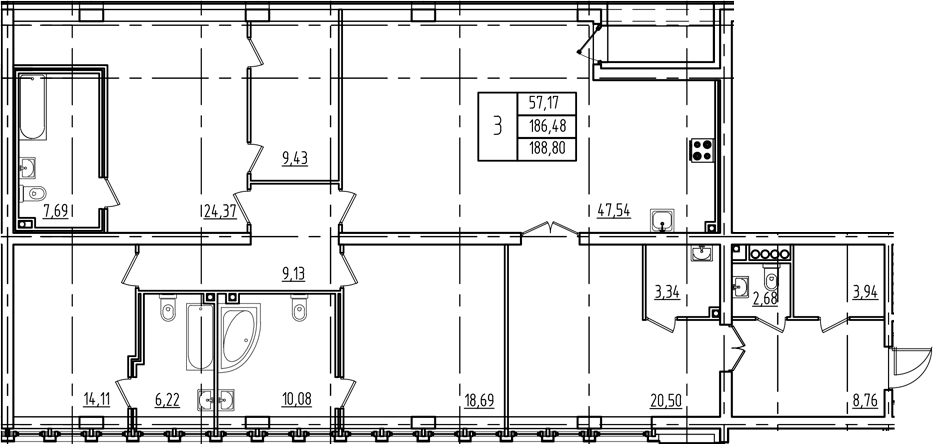 Планировка — Дефанс, 4-комн., 178 м²