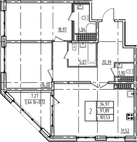 Планировка — Дефанс, 3-комн., 96 м²