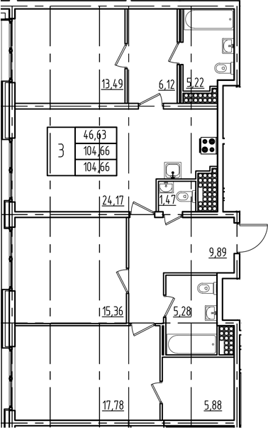 Планировка — Дефанс, 4-комн., 105 м²