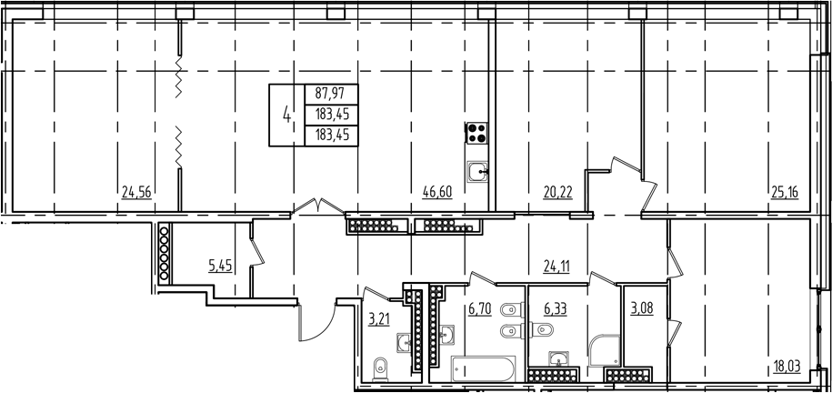 Планировка — Дефанс, 5-комн., 182 м²
