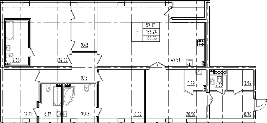 Планировка — Дефанс, 4-комн., 179 м²
