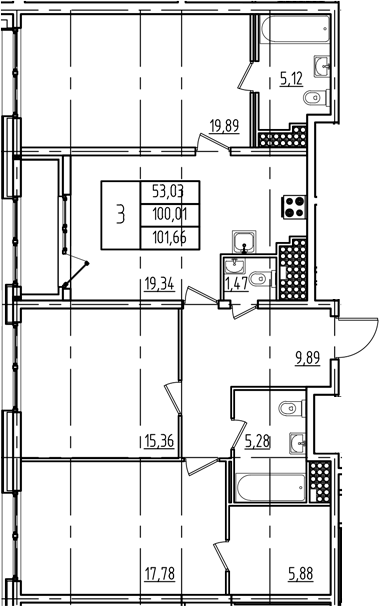 Планировка — Дефанс, 4-комн., 100 м²