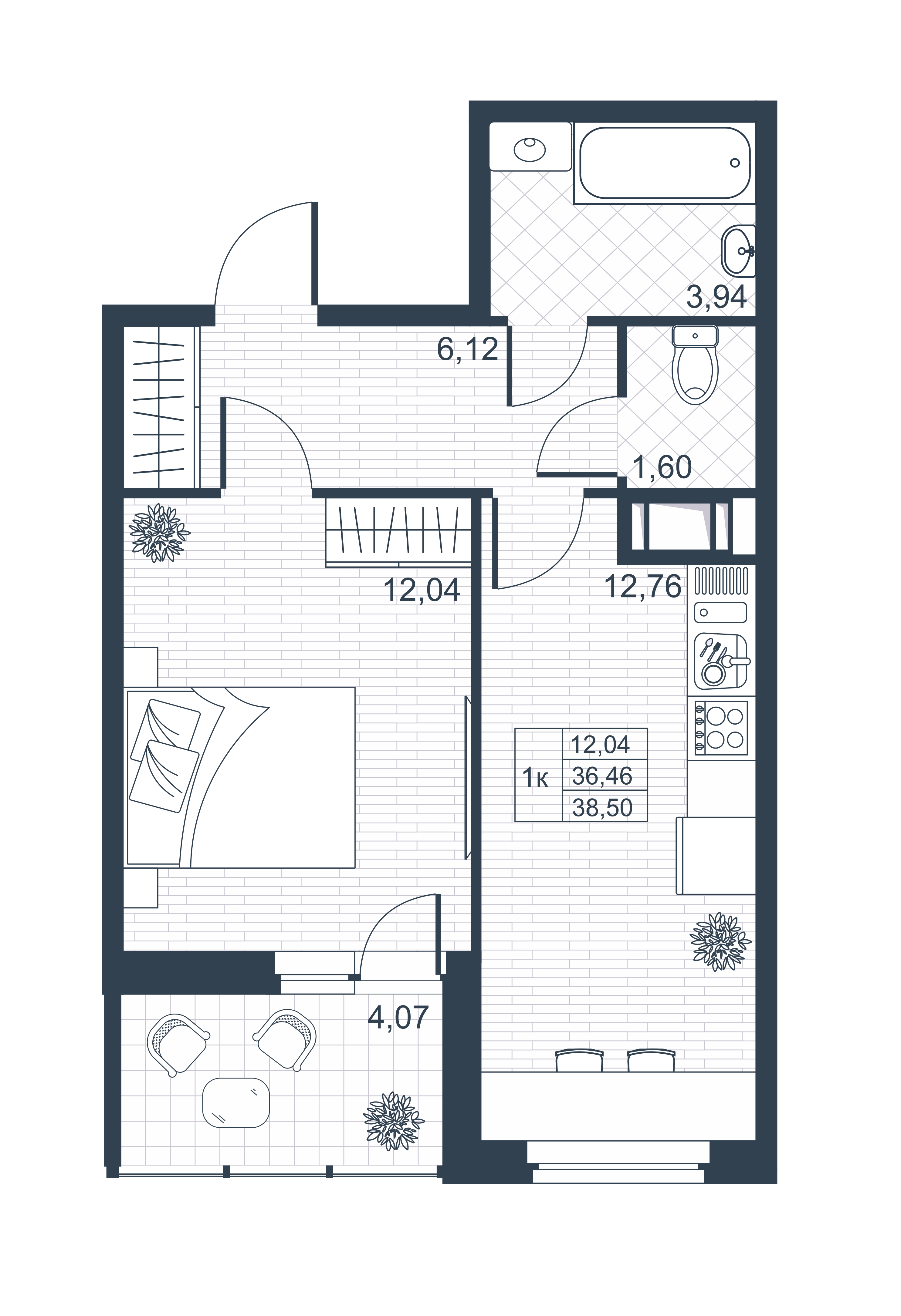 Планировка — Ново-Антропшино, 2-комн., 36 м²